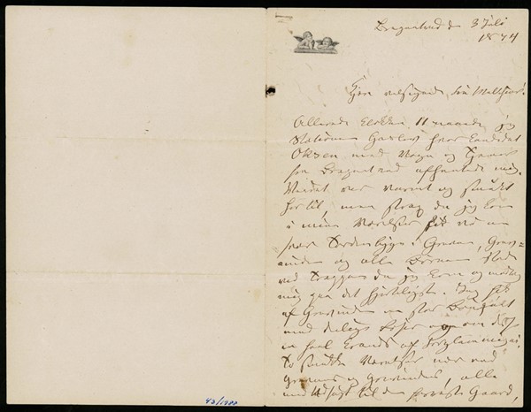 Brev fra H.C. Andersen til Dorothea Melchior (03/07-1874)